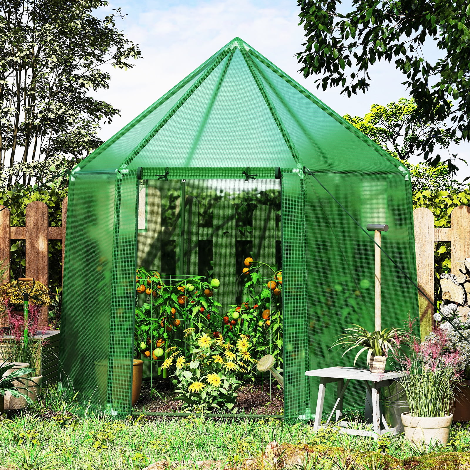 Gymax 6.5 x 5.6 x 6.2 FT Mini Walk-in Greenhouse w/PE Cover Roll-up Zippered Door