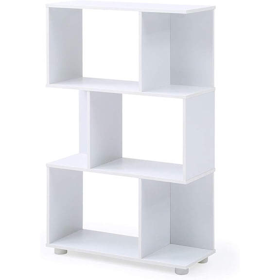 Modern Staggered 3-Shelf Manor Bookcase, White
