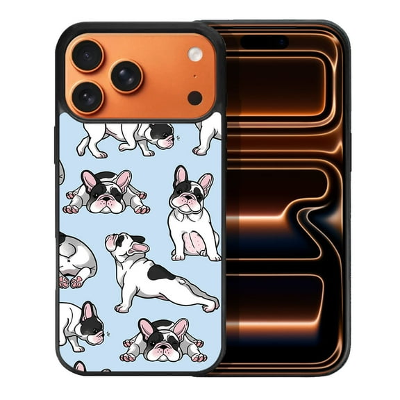 WIRESTER Shockproof Soft Rubber Cover Case for Apple iPhone 17 Pro Max 6.9" 2025, French Bulldog Funny Playful Postures On Light Blue Background
