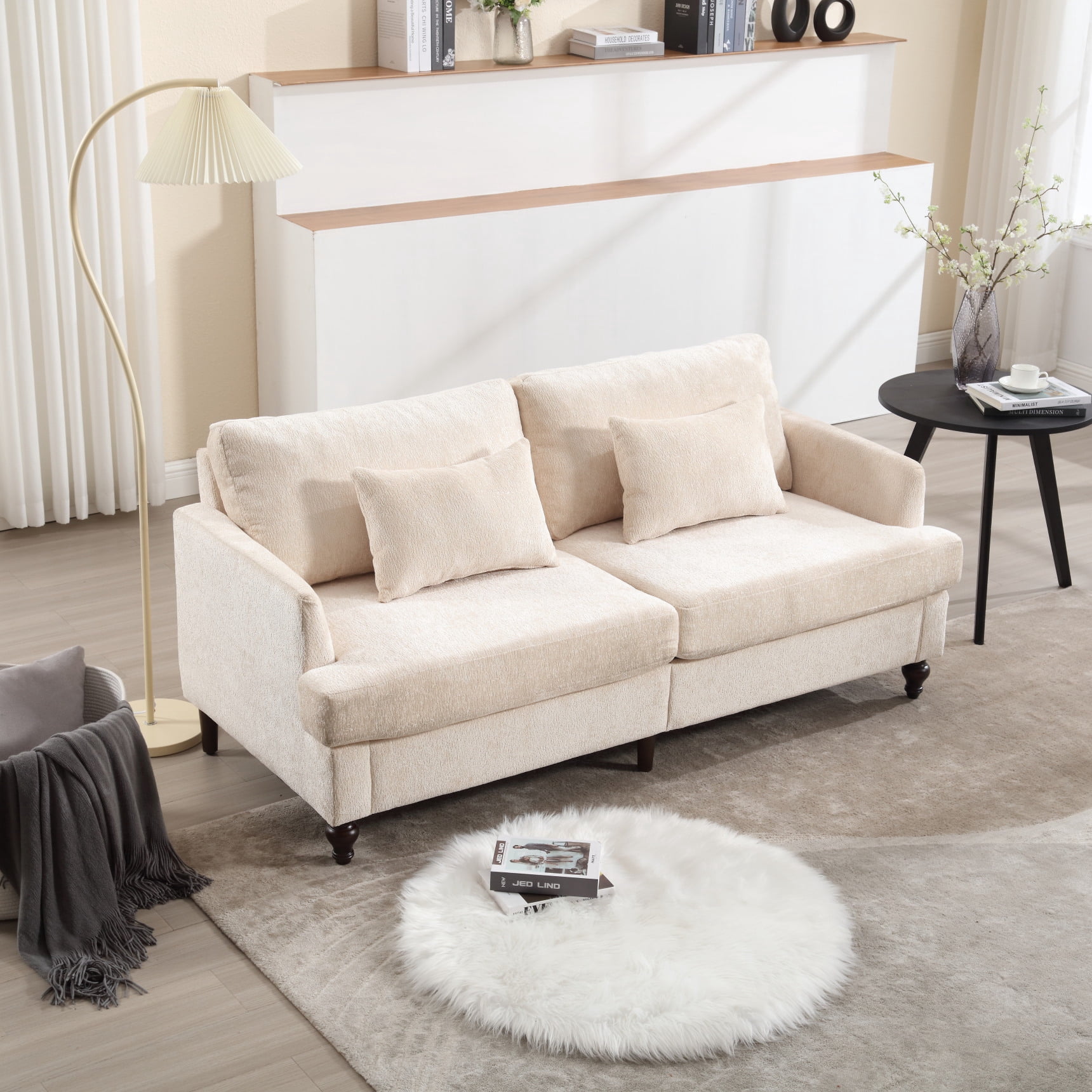 69 Inch Loveseat Sofa, Modern Chenille Upholstered 2 Seater Couch with Lumbar Pillows, Lounge Sofa for Living Room Bedroom Apartment Office, Beige
