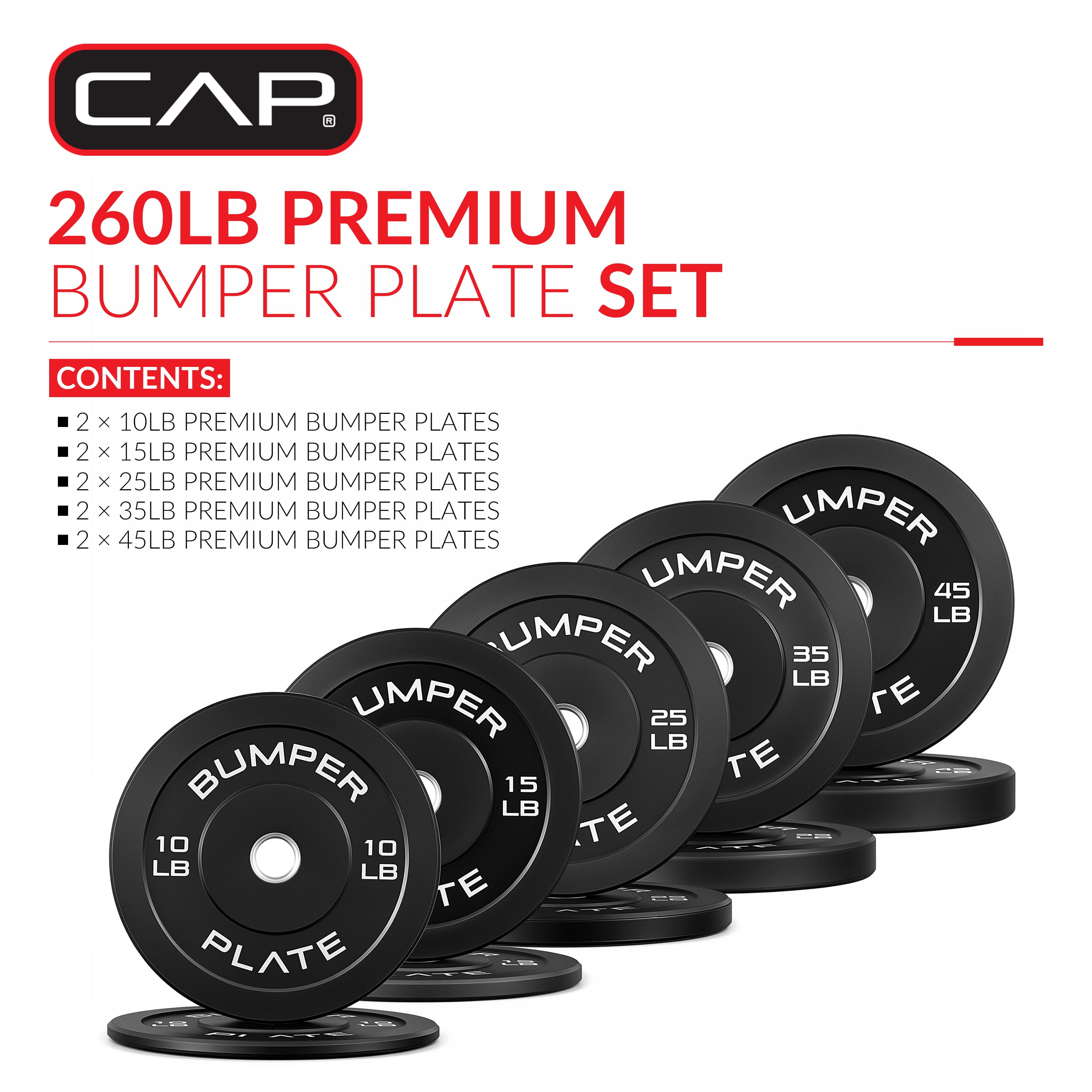 CAP 260lb Bumper Plate Bundle (2 x 10, 2 x 15, 2 x 25, 2 x 35, and 2 x 45 Plates)