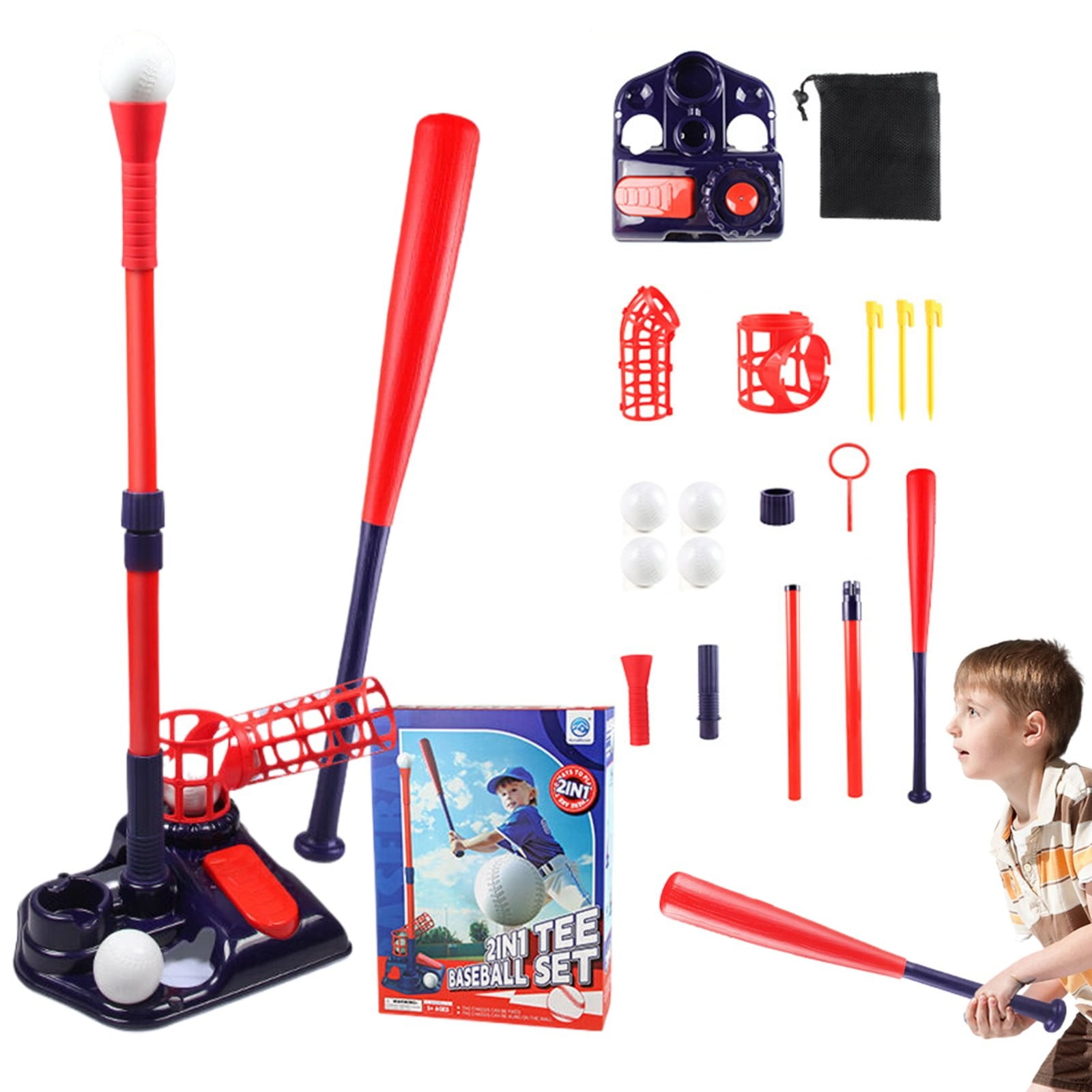 Kit Baseball 3-en-1 Surelect – Support Suspendu Réglable, Batte, Lanceur Auto – Cadeau Sportif Enfant