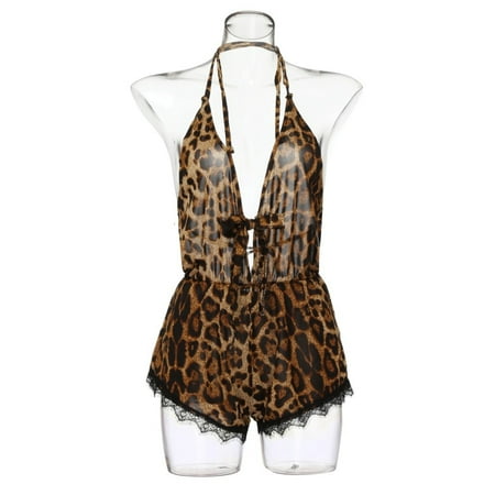

Follure Bodysuit for Women Plus Size Lingerie Bow Lace Trim Leopard Romper Underwear