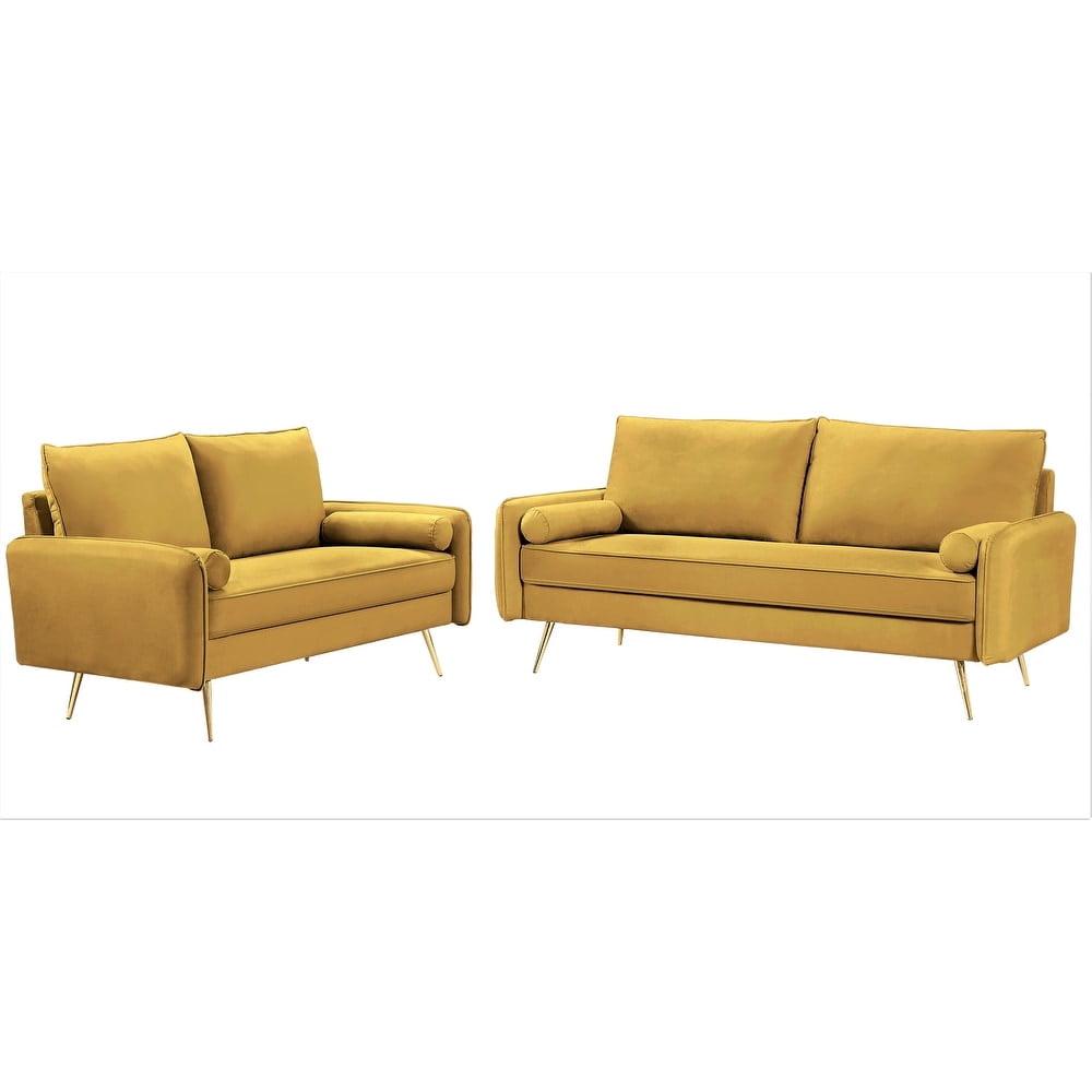Uspridefurniture Villeda Velvet 2 PCS Living Room Set, Sofa & Loveseat,Greenish Yellow