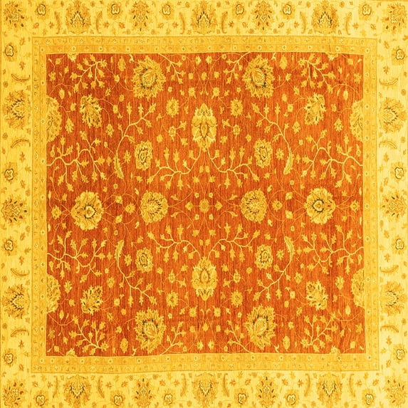 Ahgly Company Machine Washable Indoor Square Oriental Yellow Traditional Area Rugs, 4' Square