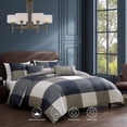 thumbnail image 3 of Bebejan Checkered Navy Tan 5 Piece Comforter Set, Blue, Queen, 100% Cotton Sateen, Reversible, All Season, Cozy Comfort, 3 of 10