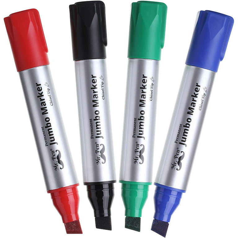 Mr. Pen- Jumbo Permanent Markers, 4 Pack, Assorted Color, Chisel Tip, Large  Permanent Markers