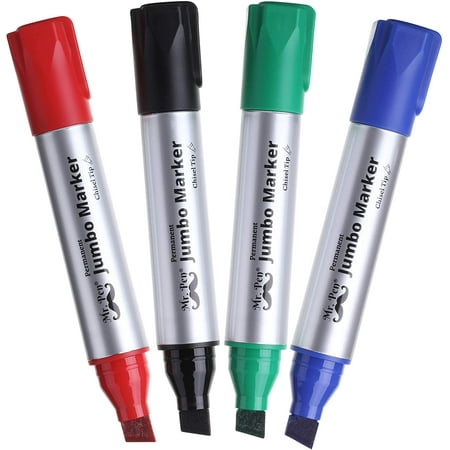 Mr. Pen- Jumbo Permanent Markers, 4 Pack, Assorted Color, Chisel Tip, Large Permanent Markers