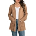 thumbnail image 5 of Women's Open Front Chiffon Cardigan Long Sleeve Elastic Cuff Casual Lightweight Cover up with Pockets for Summer Beach Vacation Khaki M, 5 of 6