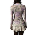 thumbnail image 2 of Douhoow Women Boho Floral Sheer Mesh Shirts V Neck Button Down Long Sleeve Slim Blouse Shirt Tops, 2 of 6