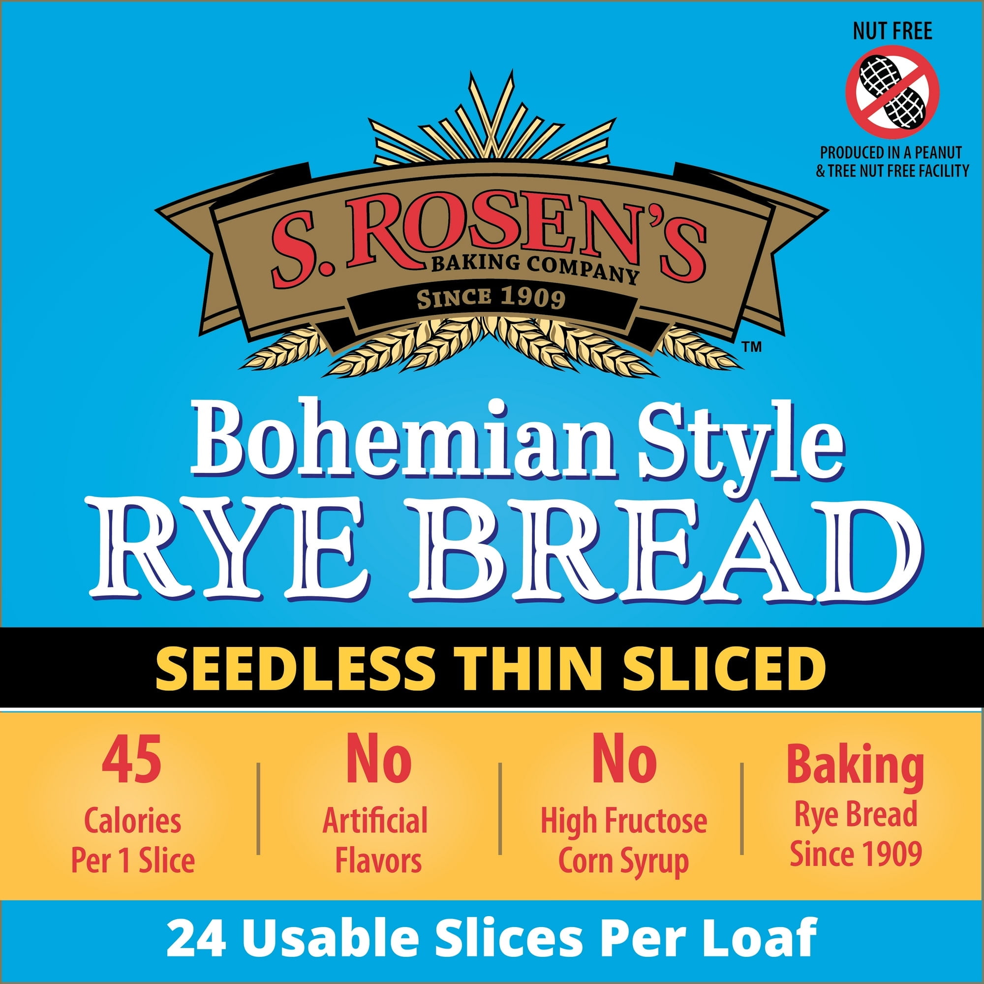 S. Rosen's Thin-Cut Plain Unseeded Rye Bread Loaf, 16 oz. Fresh