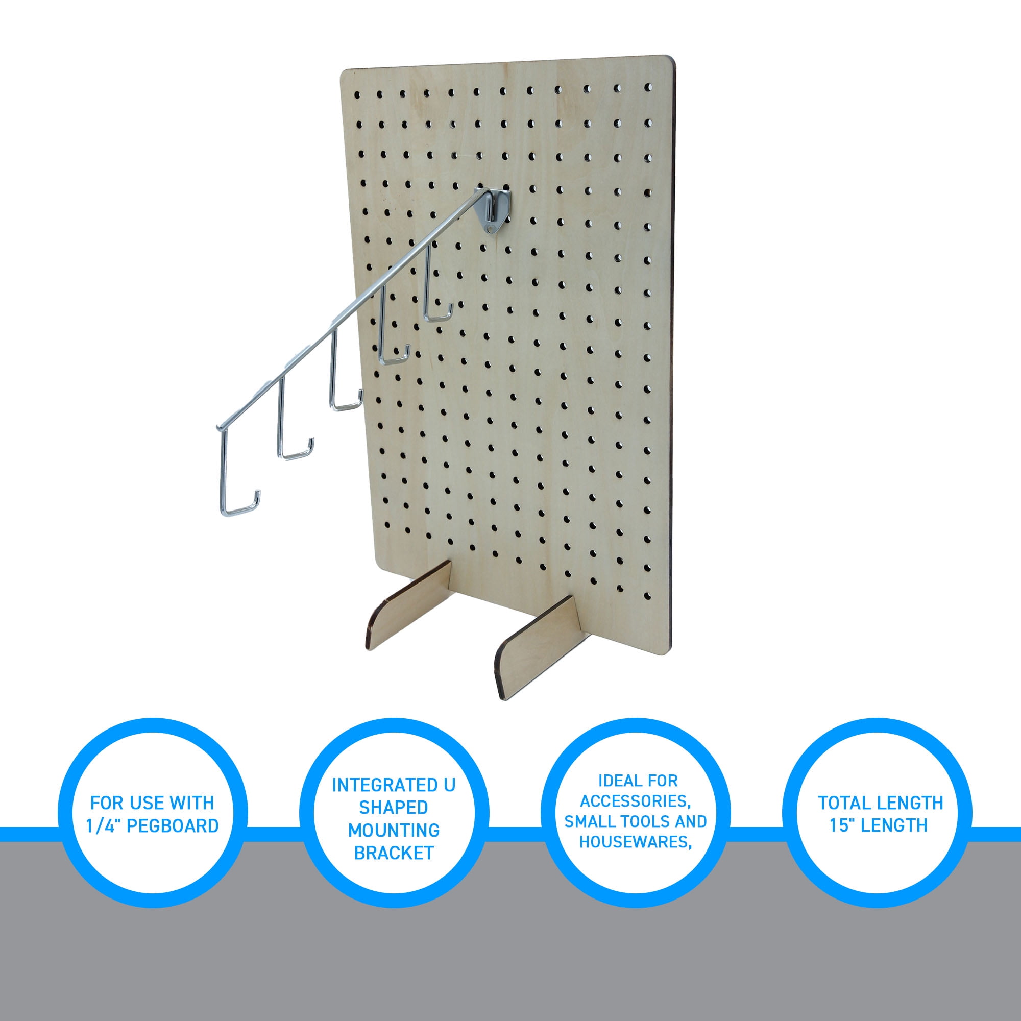 SSWBasics Chrome 5 J-Hook Waterfall for Pegboard - Pack of 5