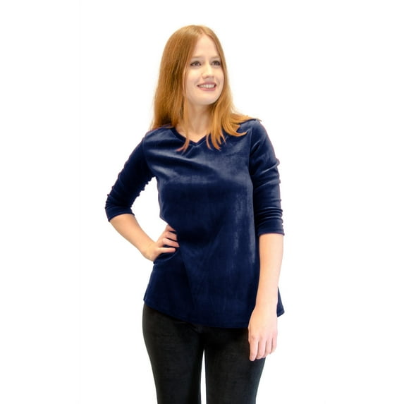 Vivian's Fashions Top - Velour V-Neck 3/4 Sleeve Top