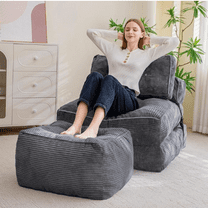 Square Stuffed Pouf Ottoman, Corduroy Poufs with Foam Chunk Filling, Furry and Fluffy Pouf Foot Stool Storage Ottoman, 21 X 21 Floor Poufs Foot Rest for Living Room, Dark Grey