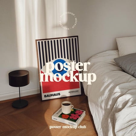 Bedroom Frame Poster Mockup for Wall Art (PSD, JPG), Unframed Paper Poster 8x10in