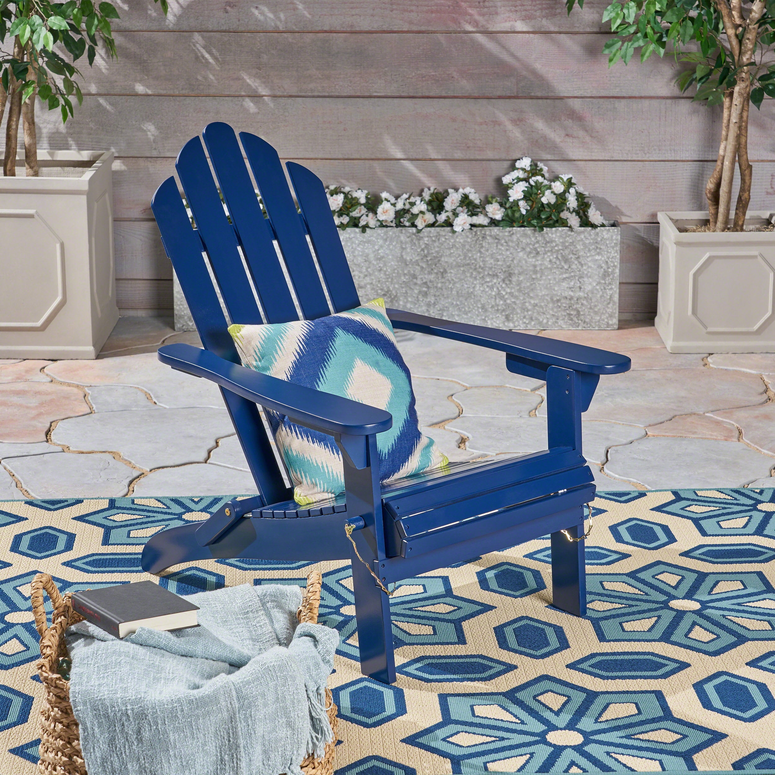 Blue Wood Foldable Adirondack Chair - 37.00 in Height, 35.50 in Width for Patio, Deck, or Garden Seating