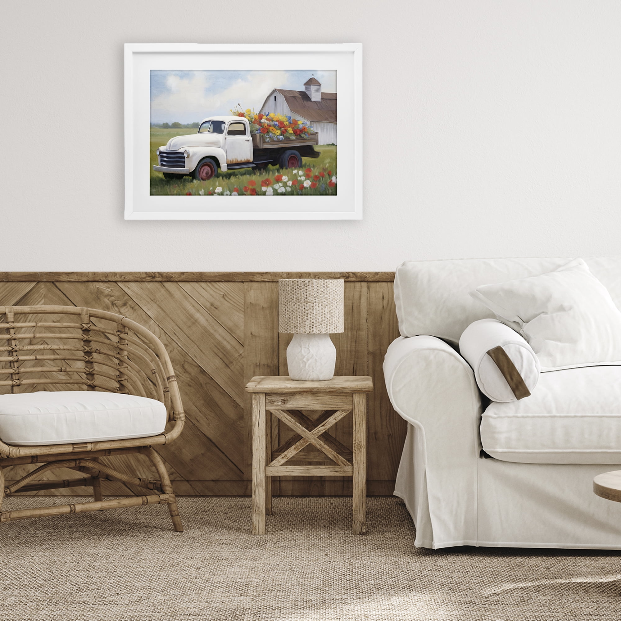 Stupell Industries White Delivery Floral Truck White Framed Print Under Glass, design by Kim Allen