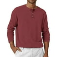 thumbnail image 2 of Inglocry Mens Long Sleeve Henley Shirts Stretch Casual 3 Button Tee Baisc Plain Soft Basic Tops For Men Wine 3XL, 2 of 5