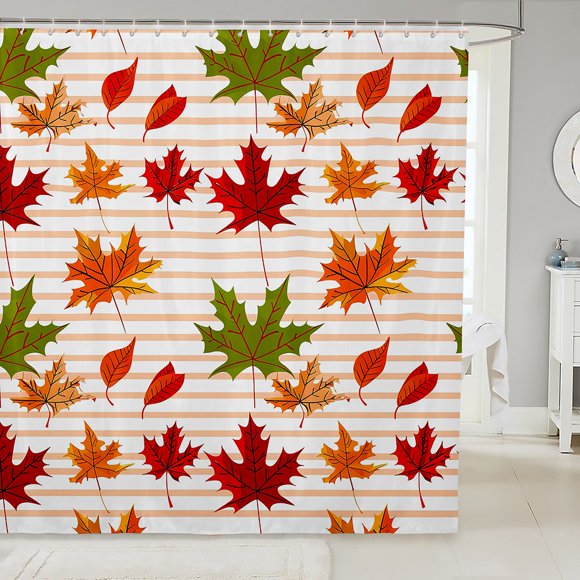 Fall Leaves Fabric Shower Curtain Maple Leaf Bath Curtain 72"Wx78"L,Autumn Plant Watercolor Botanical Bathroom Shower Curtain,Farmhouse Fall Decorations for Home