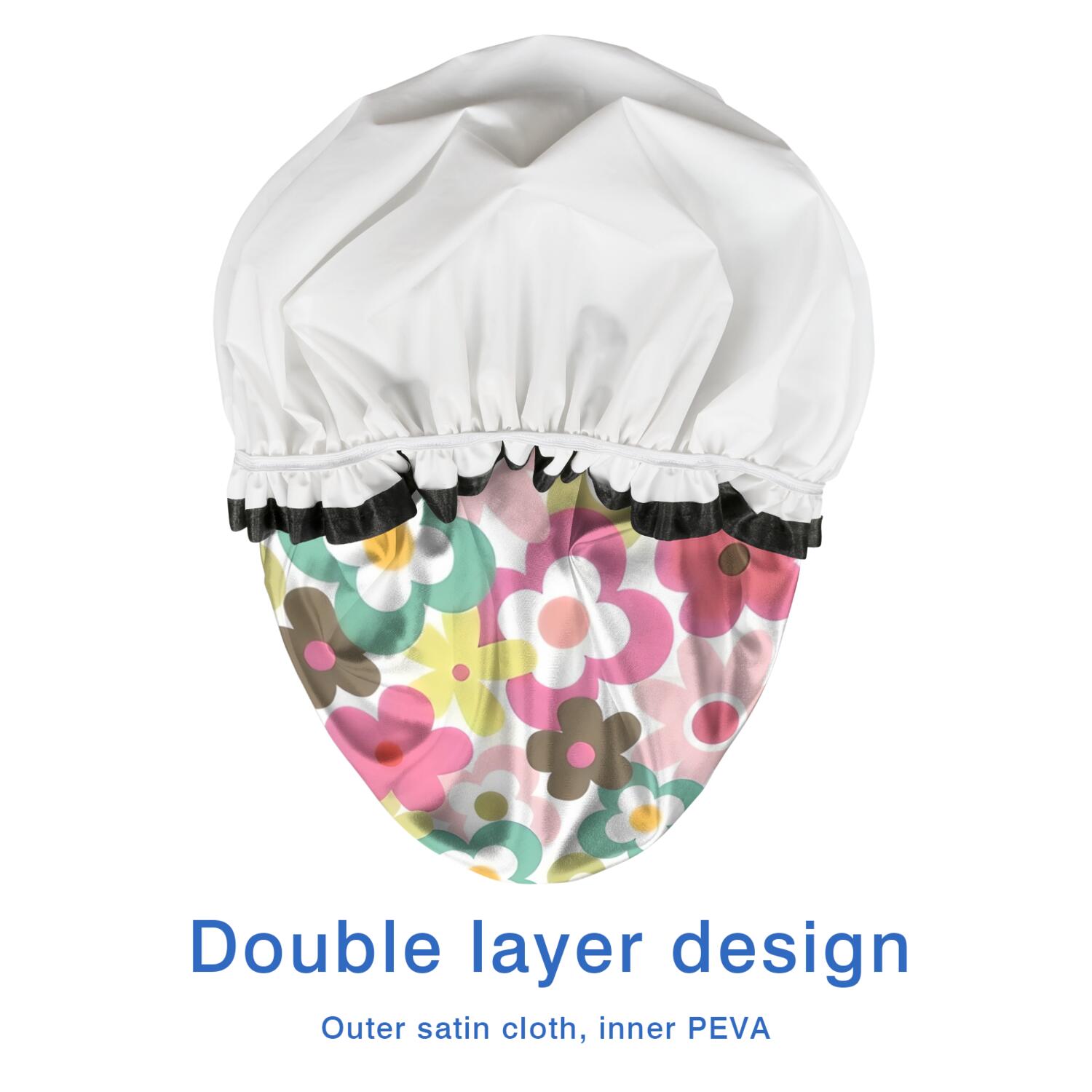 Shower Caps,Pioneer Flower Floral Print Pattern Waterproof Shower Cap for Women 4 Pieces,Double Reusable Hair Cover for Shower PEVA Elastic Stretch Hem