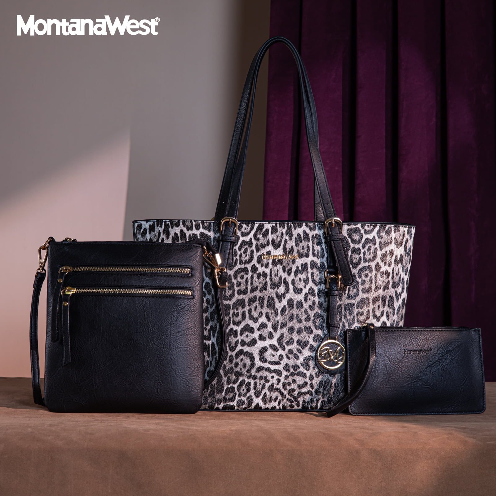 Montana West Purses for Women Tote Bag 3Pcs Set Leopard Print Satchel Handbags