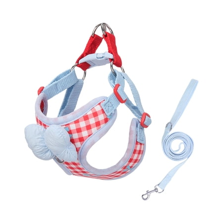 Korean Checkered Dog Collar & Bowknot Leash Explosion-Proof Safety Set 1 Chest Harness 1 Leash For Dogs Korean-Inspired Checkered Pattern Bowknot Design Explosion-Proof & Secure