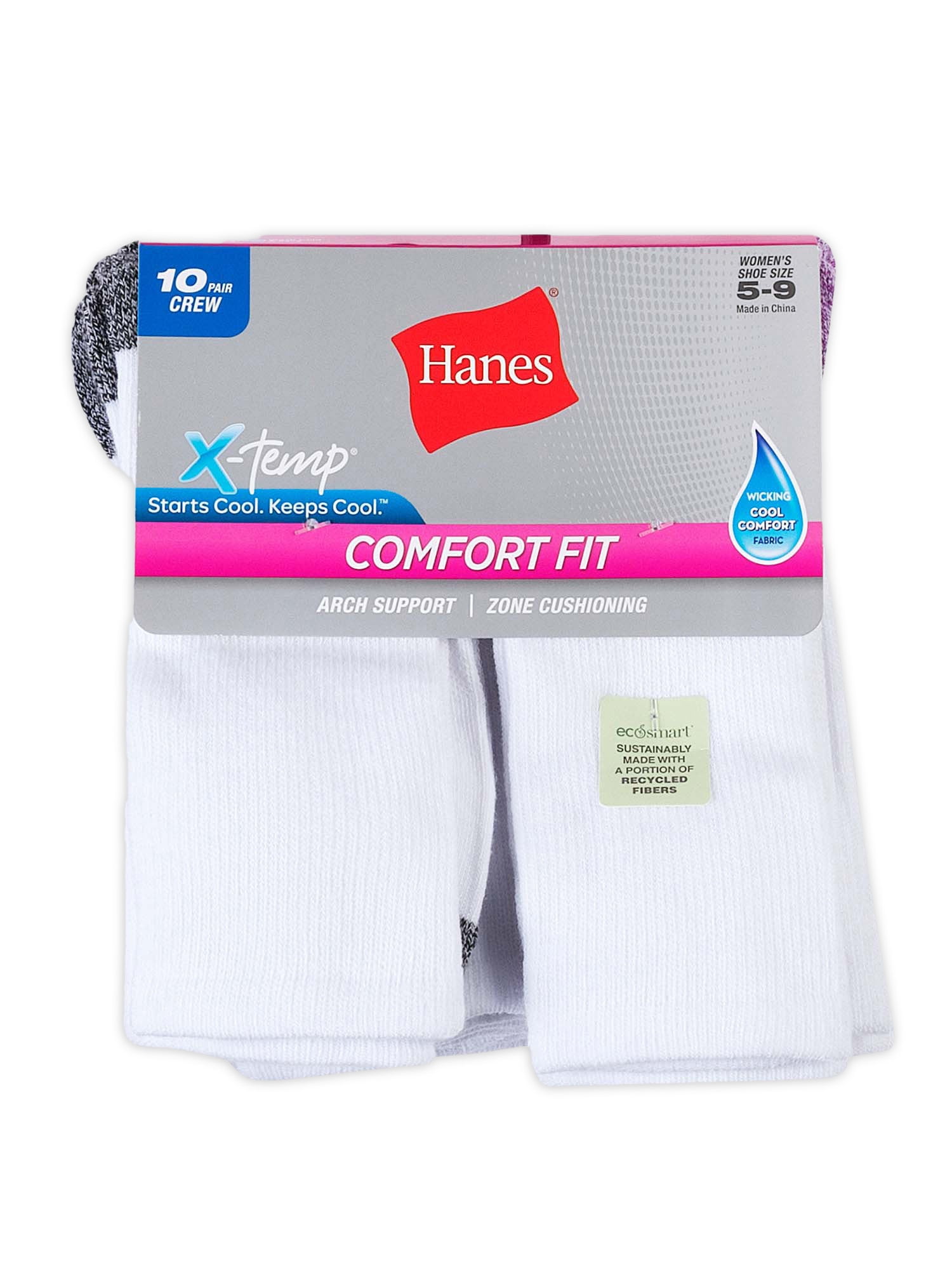 Hanes Women's Crew Socks, Comfort Fit, 10-Pack, Size 8-12