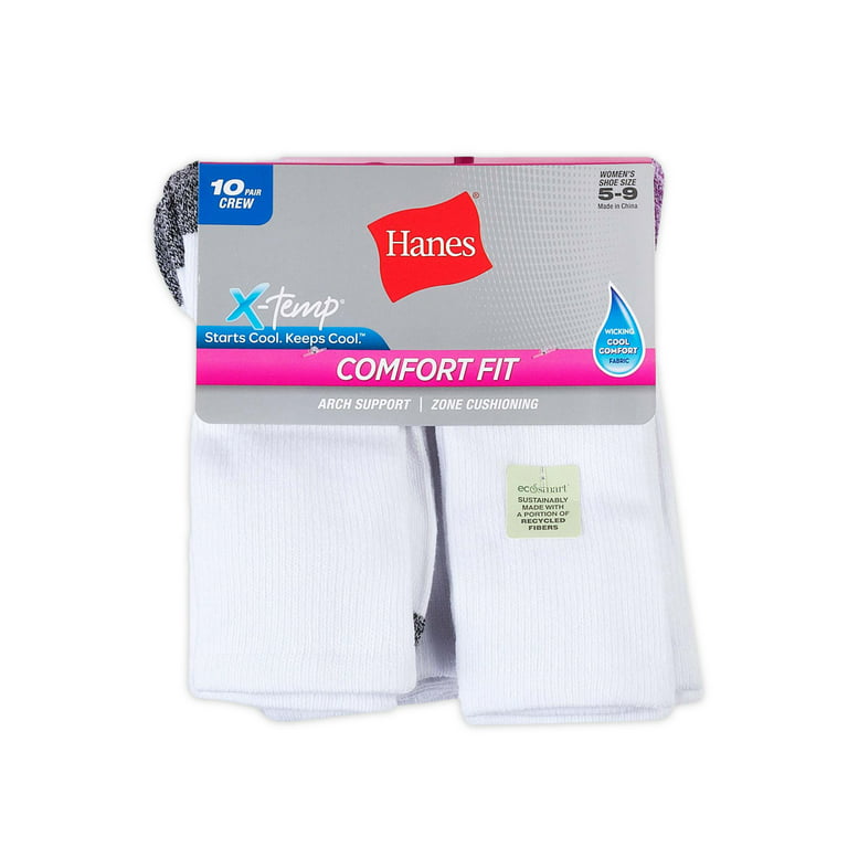 Hanes Women's Comfort Fit Crew Socks 10-pack