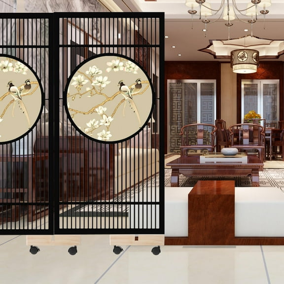 HOMEMAXS 2pcs Wooden Room Divider Base With Movable Wheels Screen ...