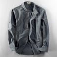 thumbnail image 2 of Migroa Men's Linen Shirts Long Sleeve Shirts Casual Button Down Banded Collar Shirt Beach Summer Tops Spread Collar Beach Plain Tops Grey 3XL, 2 of 5