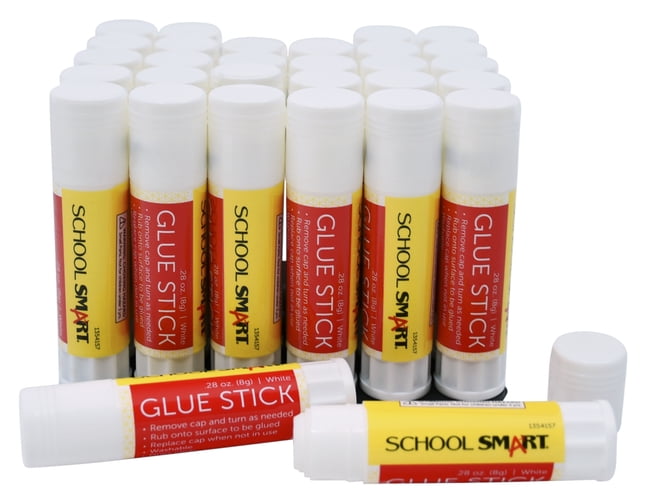 School Smart Glue Stick, 0.28 Ounces, White and Dries Clear, Pack of 30