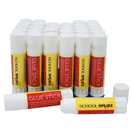 School Smart Glue Stick, 0.28 Ounces, White and Dries Clear, Pack of 30