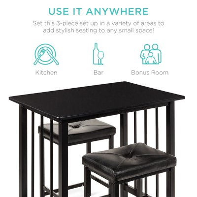 Buy Best Choice Products 3 Piece Counter Height Dining Table Set W 2 Faux Leather Stools Space Saving Design Black Online In Bangladesh 805743010