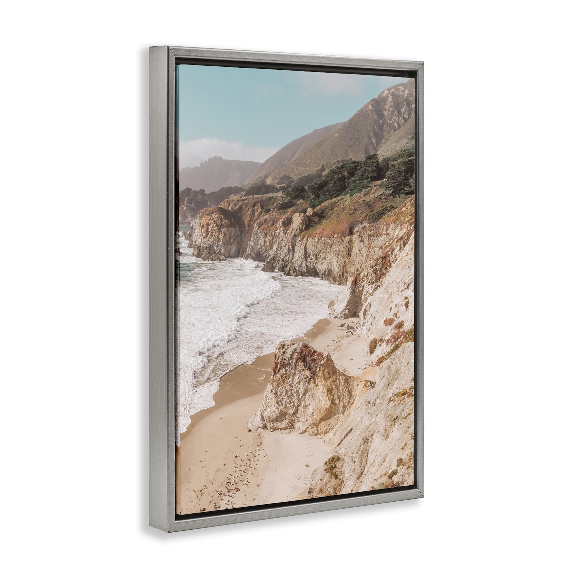 Stupell Industries Rocky Ocean Cove Landscape & Nature Photography Gray Floater Framed Canvas Art Print Wall Art, 17 x 25