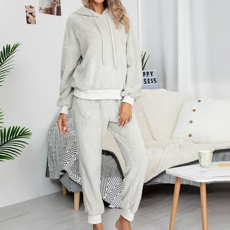 

Womens Suit Sets Women Fashion Casual Solid Pockets Plush Long Sleeve Long Pants Home Suit Stylish Clothing