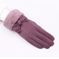 thumbnail image 4 of Winter Faux Leather Long Sleeve Thermal Cute Gloves for Women Cold Weather Purple Warm Thickened | Touchscreen Casual Outdoor Sports, 4 of 4
