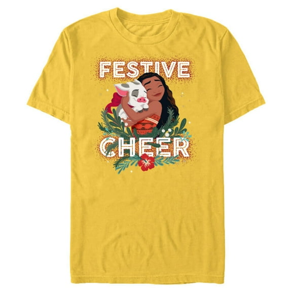 Disney Princess Moana Festive Cheer Holiday Standard - Short Sleeve Blended T-Shirt for Adults – Customized-Yellow