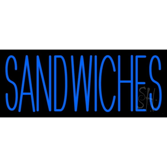 Blue Sandwiches LED Neon Sign 10 x 24 - inches, Clear Edge Cut Acrylic Backing, with Dimmer - Bright and Premium built indoor LED Neon Sign for restaurant window and interior decor.