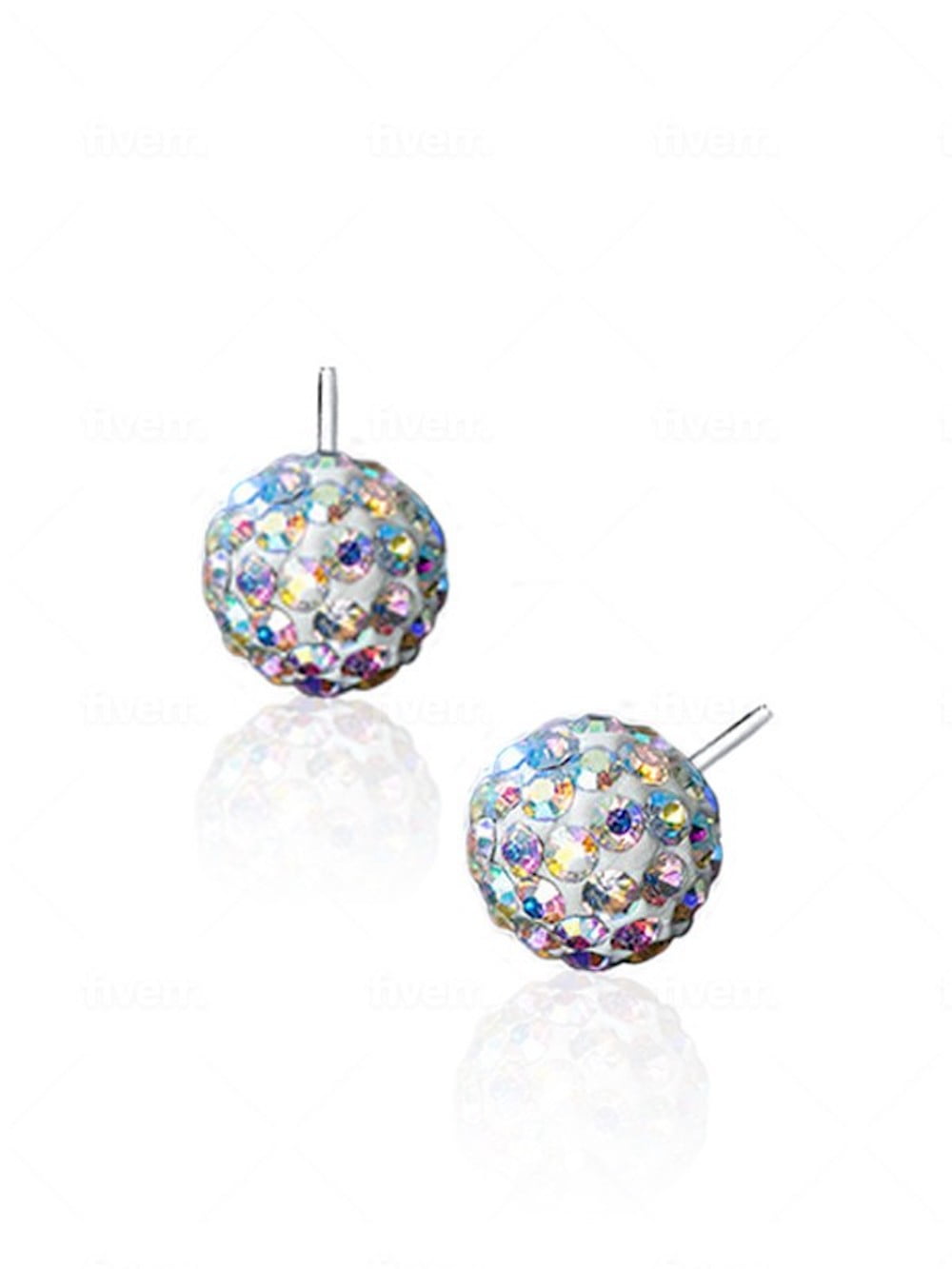 TwoBirch 925 Sterling Silver Cubic Zirconia Round Disco Ball Earring - 8MM