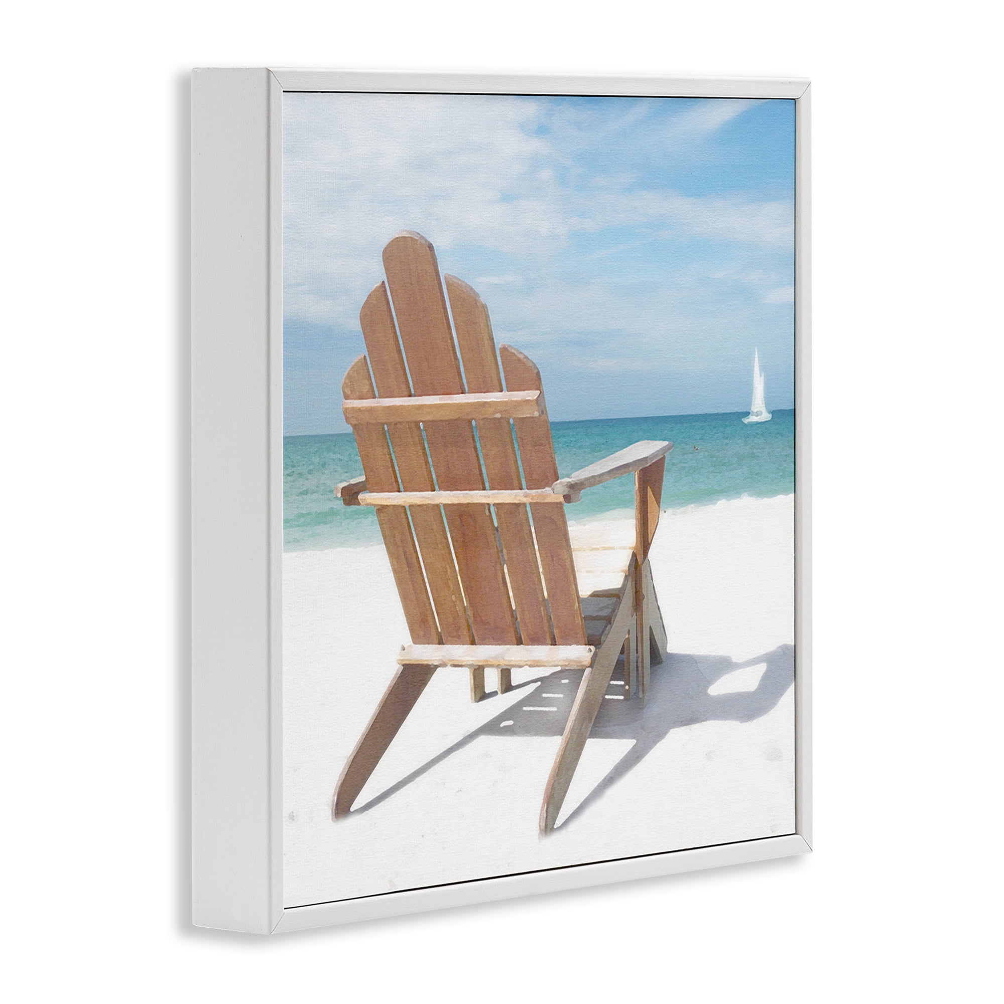 Stupell Industries View West Beach Chair Landscape Painting White Framed Art Print Wall Art, 17 x 17