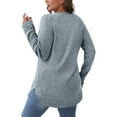 thumbnail image 5 of CQONEPT Women's Knit Sweaters Side Slit Pullover Tops Crewneck Ribbed Long Sleeve Tops Fall Winter Blouse Light Blue L, 5 of 5