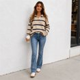 thumbnail image 6 of Sweater For Women Oversized V Neck Striped Sweater Pullover Color Block Polo Collar Long Sleeve Knit Cozy 2026 Fall Winter Streetwear Tops M, 6 of 6