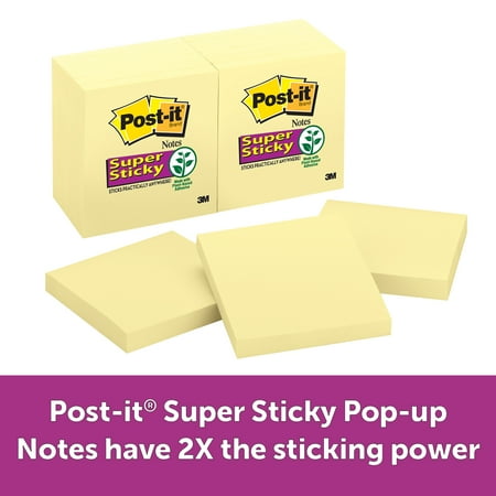 - Post-it Super Sticky Notes 12 Pack, Canary Yellow, 3in x 3in