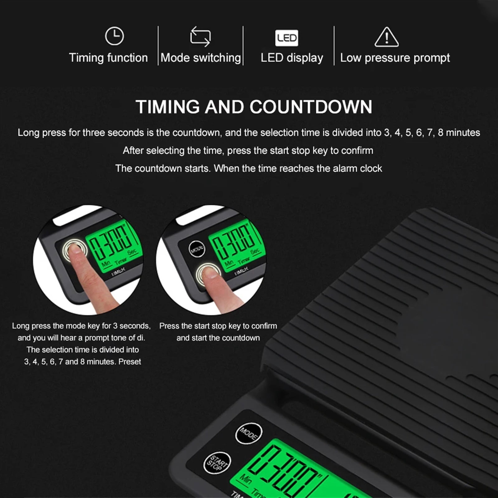 Electric Kitchen Scale 3Kg/0.1g Weighing Food Coffee Electronic Platform Scales LED Digital Display for Cooking and Baking