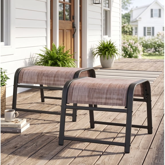FUNDAZE Patio Ottoman 2-Pack, Outdoor Footrest Stools – Waterproof & Lightweight for Balcony, Backyard, Deck, Indoor Use, Beige