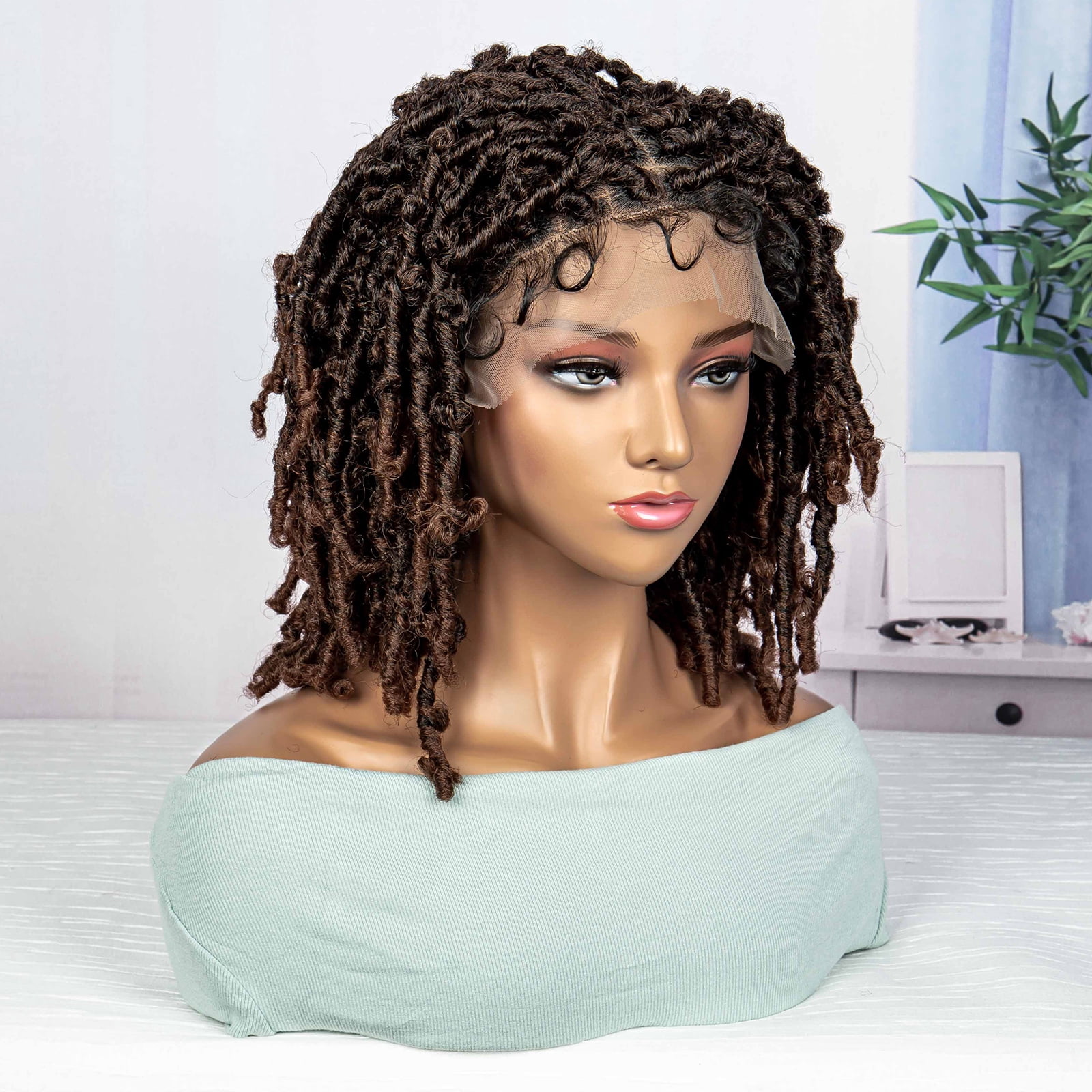 Braided Wigs for Black Women Synthetic Lace Front Wigs Knotless Box Braided Wigs Lightweight Butterfly Faux Locs Braid Braiding Hair Wigs (1B/30 Color)
