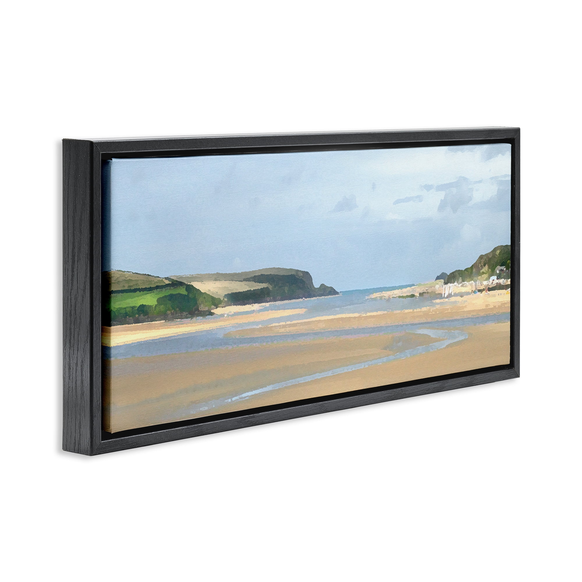 Stupell Industries Vast Beach View Landscape Painting Black Floater Framed Canvas Art Print Wall Art, 31 x 14