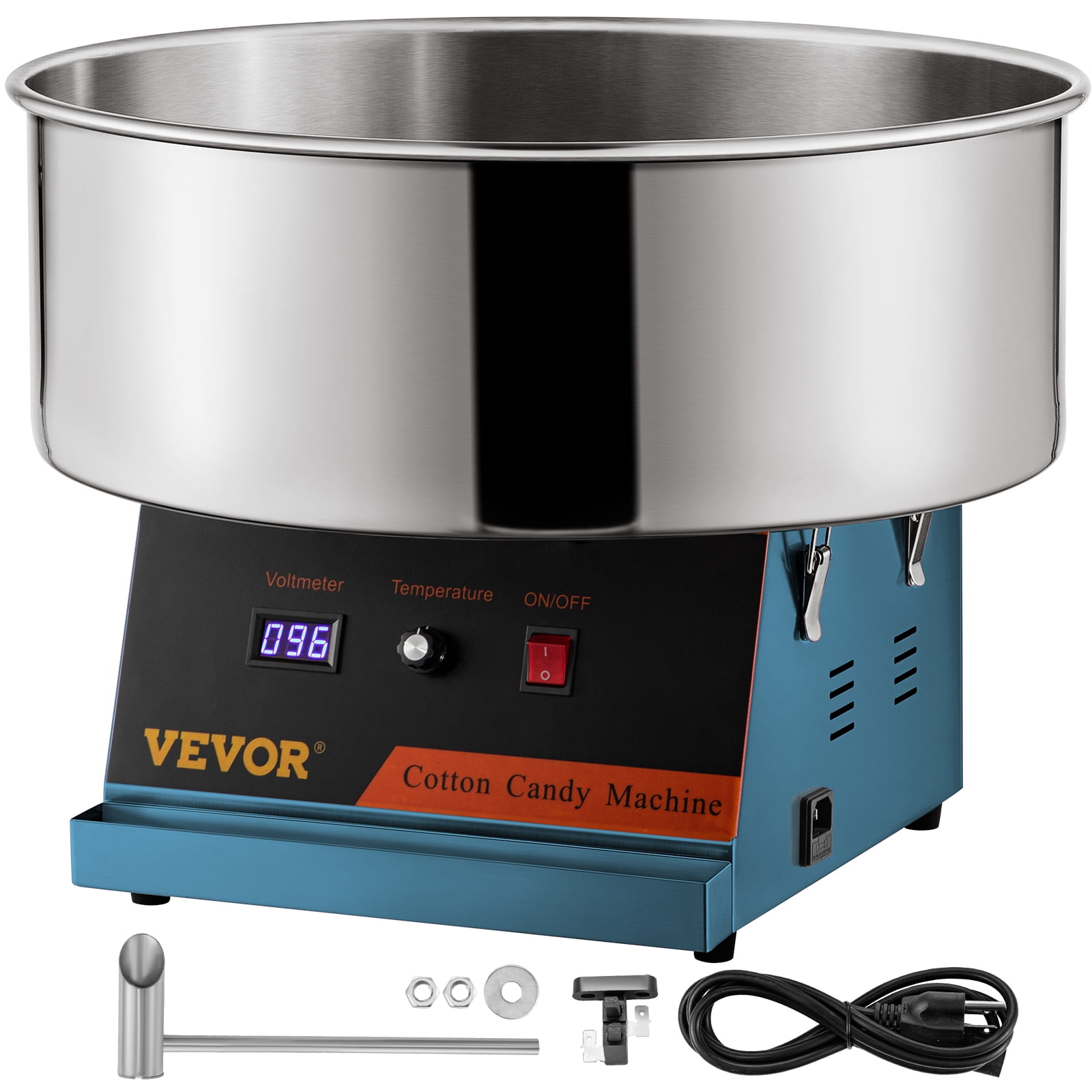 VEVOR Blue Commercial Cotton Candy Machine with Cart 220V Stainless Steel Electric Candy Floss Maker with Cart 19.7 Inch Stainless Steel Bowl Perfect for Various Parties 