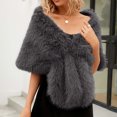 thumbnail image 4 of XMMSWDLA Faux Fur Cloak Shawl Fur Scarf Warm Wrap Shrug Autumn Winter for Wedding Party Dark Gray Dress Shawl, 4 of 7