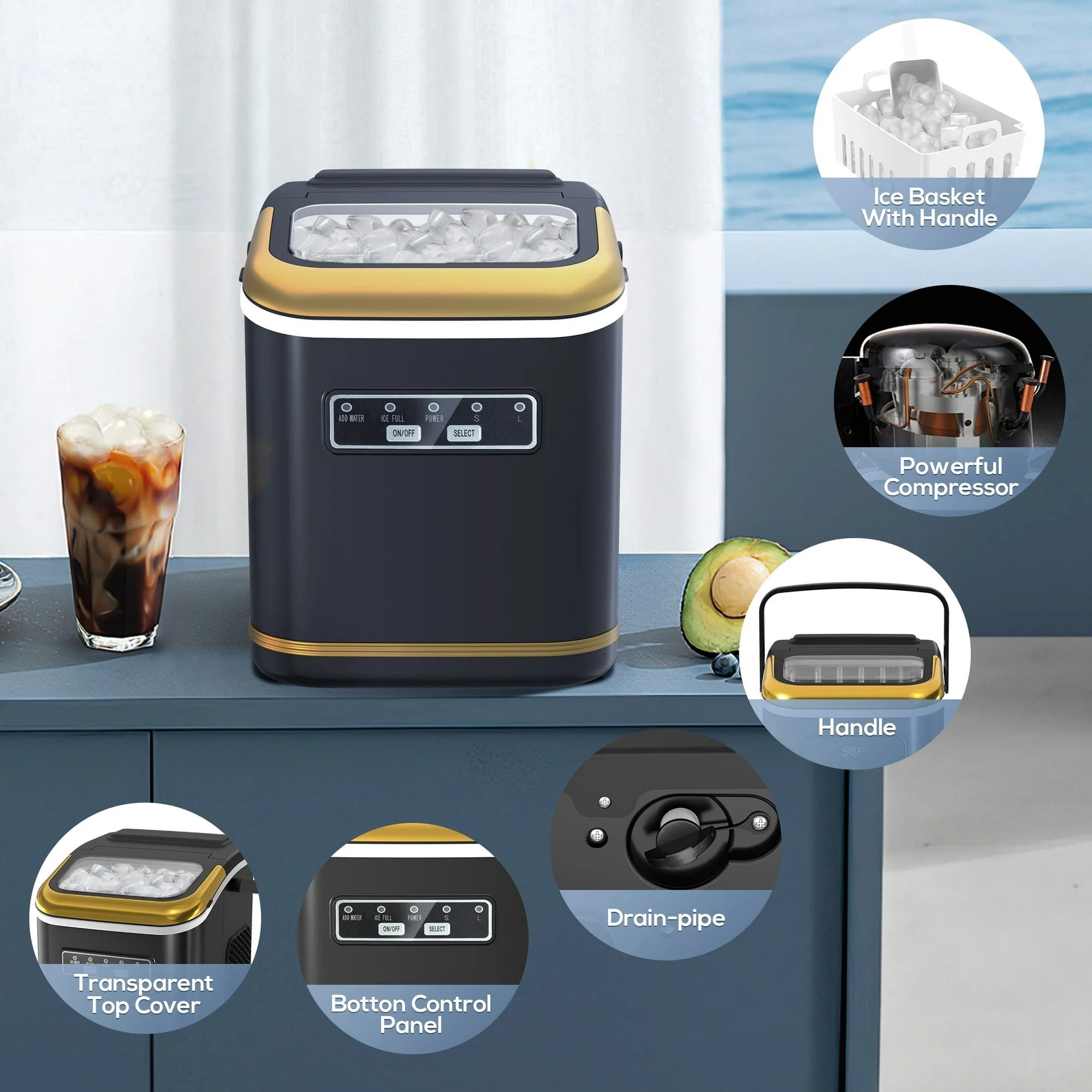Electactic Ice Maker Machine Countertop Portable Compact Small Bullet Ice Maker with Self Cleaning,9 Cubes in 6 Mins,26lbs in 24Hrs, for Camping Dorm Home Outdoor